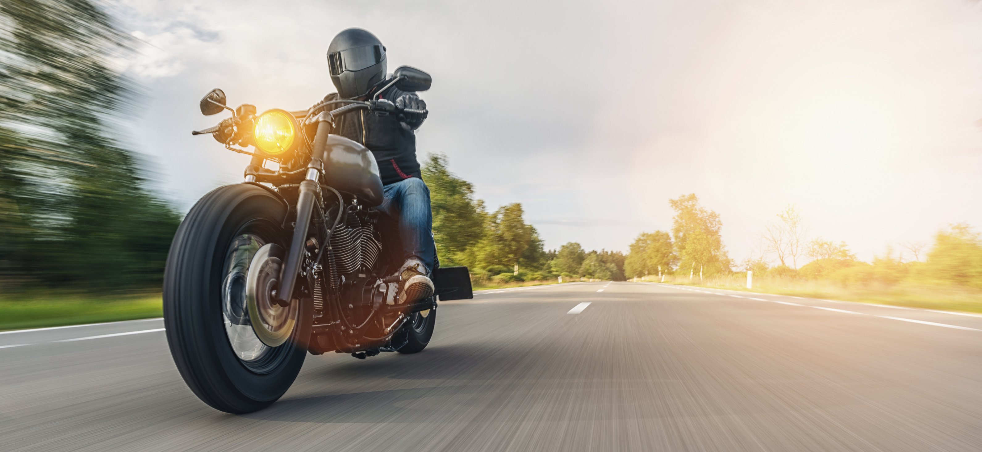 Motorbike on the Forest Road Riding. Having Fun Driving the Empt